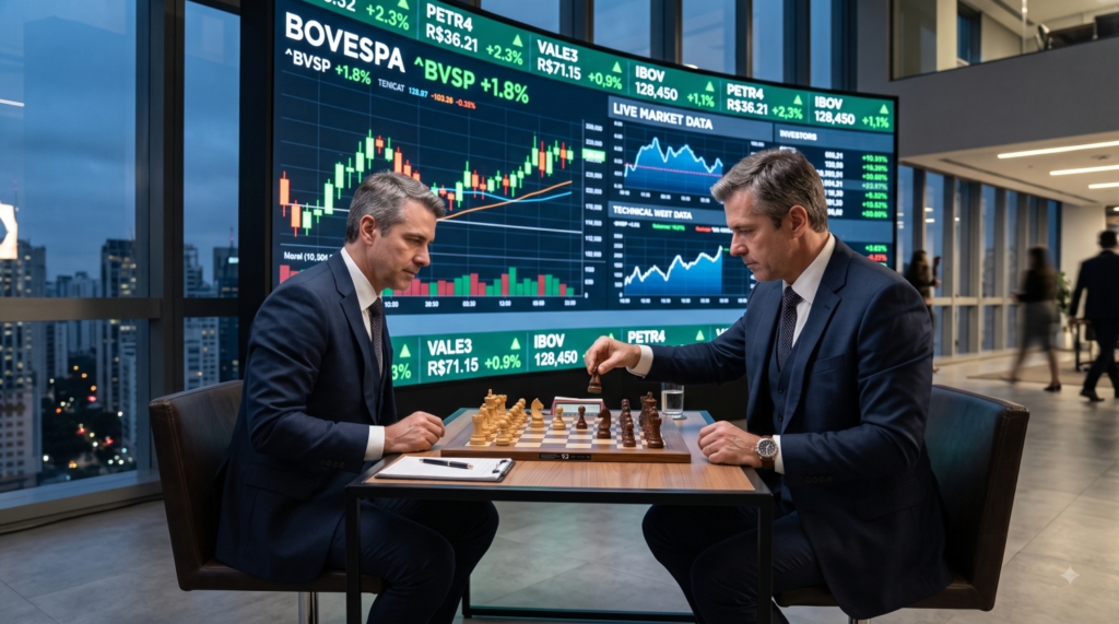 Investidores da bolsa utilizando estratégia