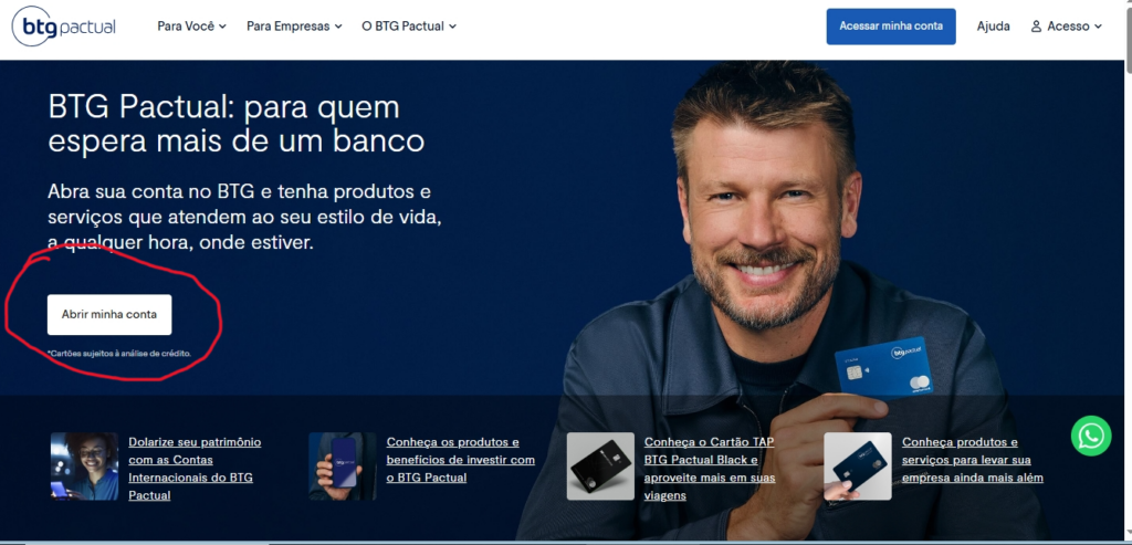 Abrindo uma conta de investimento no BTG Pactual.